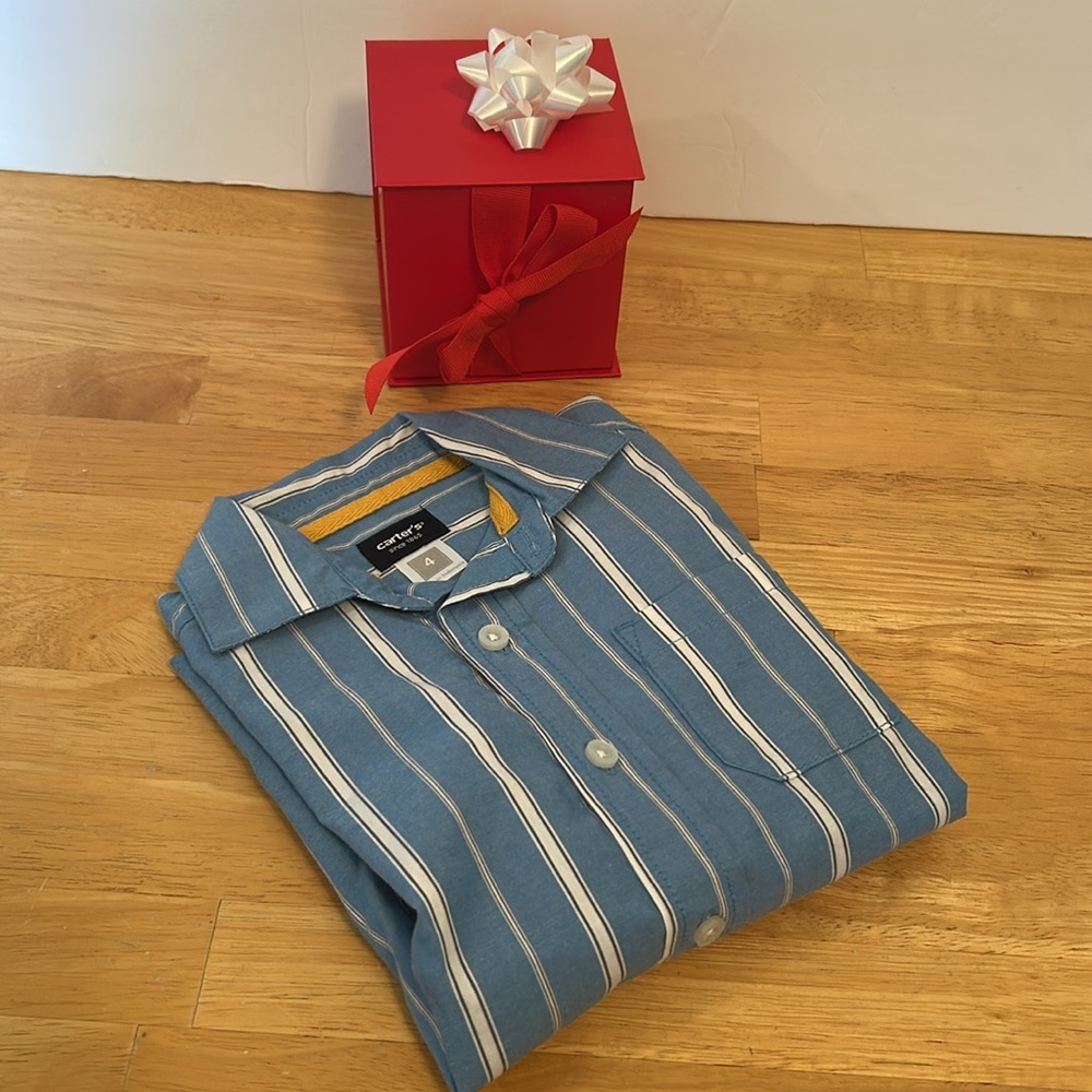 🌻Everything Must Go - Carter's Kids Blue & White Striped Button Down Shirt Sz 4
